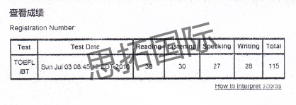 成都托福培训机构思拓国际学员黄H文托福成绩