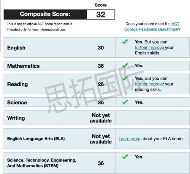 成都ACT培训机构思拓国际学邓H鉴act成绩