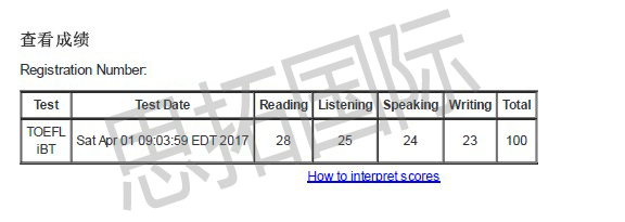 成都托福培训机构思拓国际学员孔H托福成绩