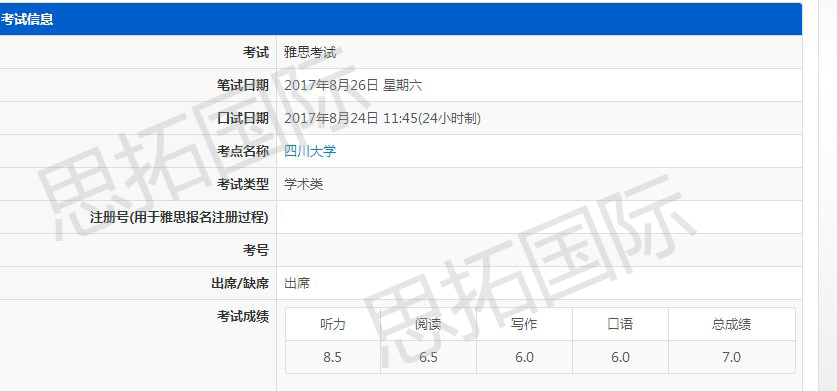 成都雅思培训机构思拓国际学员赵C希雅思成绩