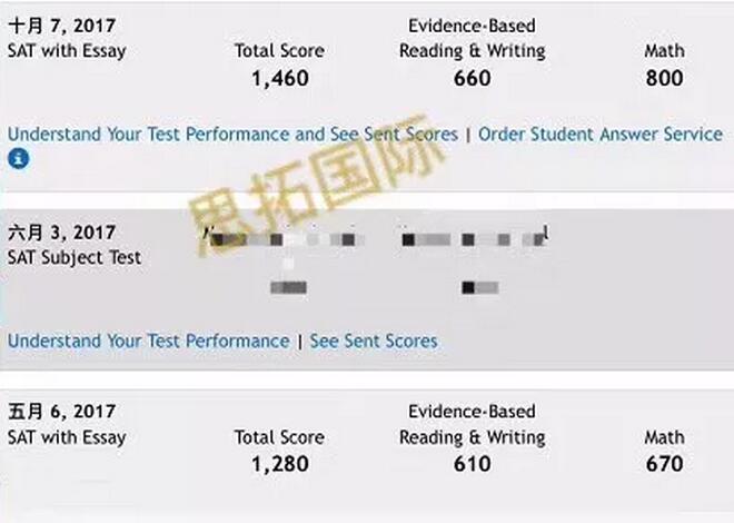 成都托福雅思SAT培训机构思拓教育10月SAT成绩