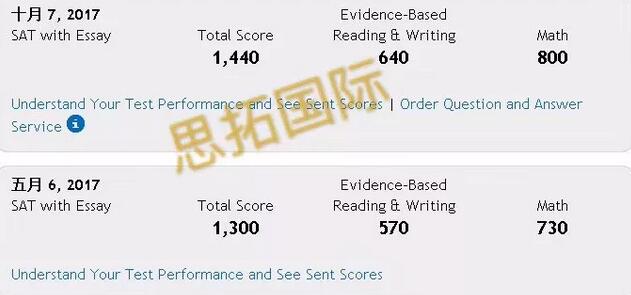 成都托福雅思SAT培训机构思拓教育10月SAT成绩