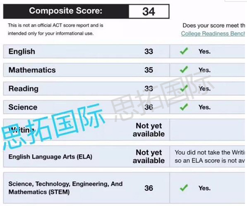 成都托福雅思SAT培训机构思拓教育10月ACT成绩