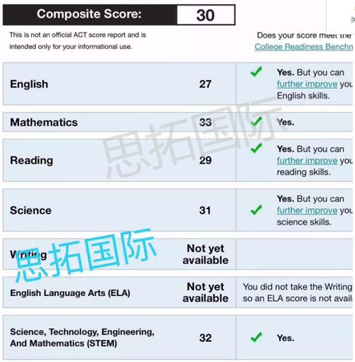 成都托福雅思SAT培训机构思拓教育10月ACT成绩