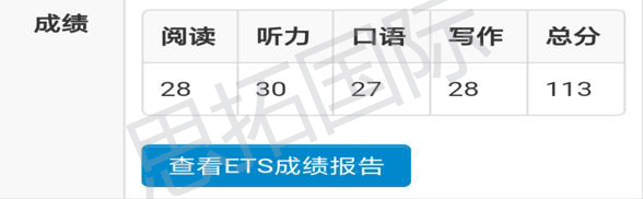 思拓国际托福培训班学员李X瑞托福考试成绩